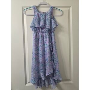 Disney D-Signed Girls Purple Floral Chiffon High-Low Ruffle Dress Size S 7/8